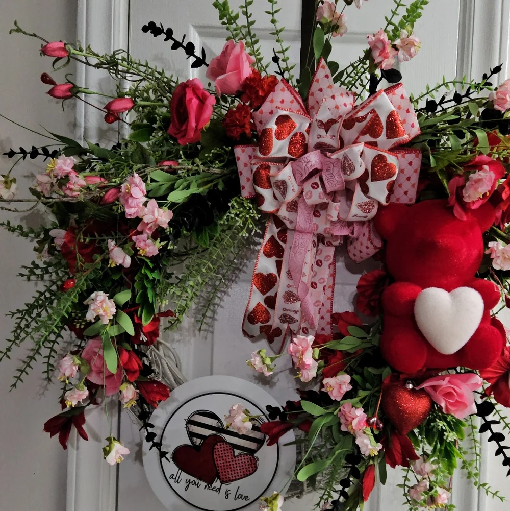 Valentine's Day Heart Wreath with Red and Pink Accents